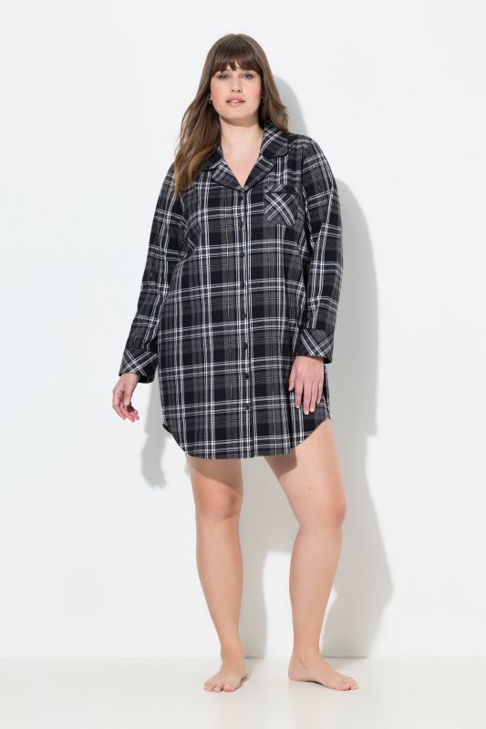 Chemise de nuit en flanelle, motif à carreaux, col à revers, manches longues
