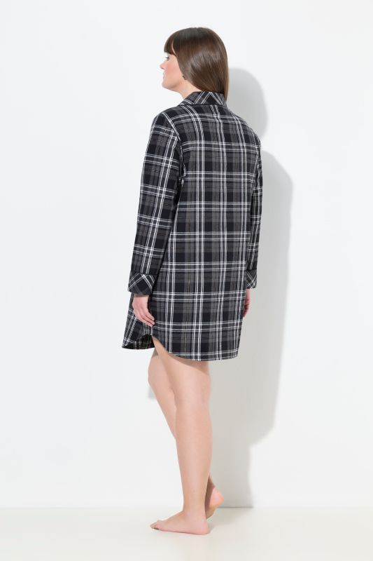 Chemise de nuit en flanelle, motif à carreaux, col à revers, manches longues
