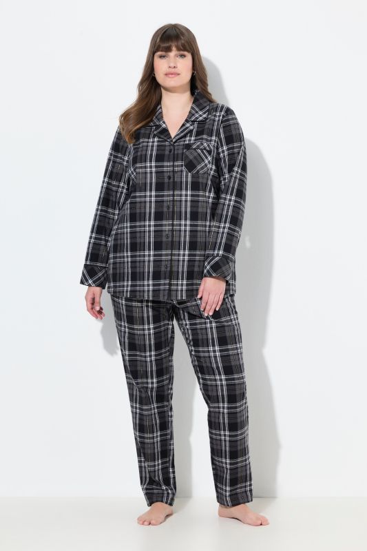 Pyjama en flanelle à carreaux, col à revers et manches longues