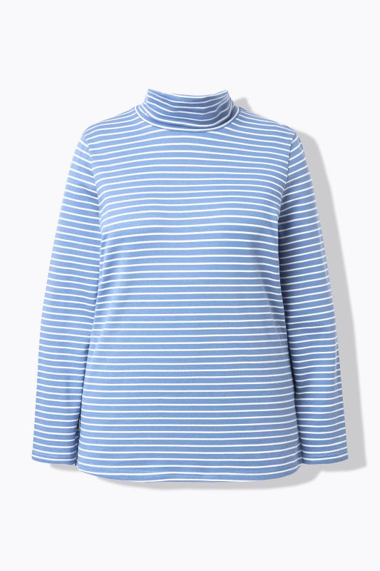 T-shirt côtelé coupe Slim. Col roulé, manches longues et coton bio