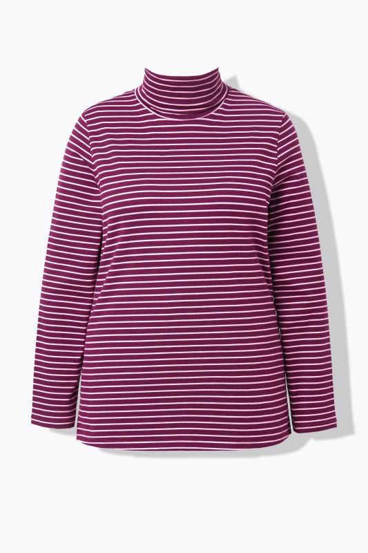 T-shirt côtelé coupe Slim. Col roulé, manches longues et coton bio