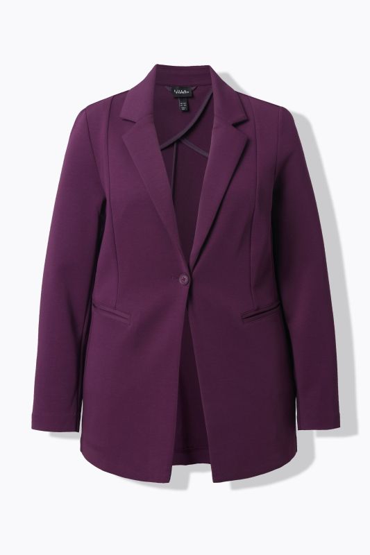 Blazer en jersey stretch, point de Rome. Col à revers, coupe évasée