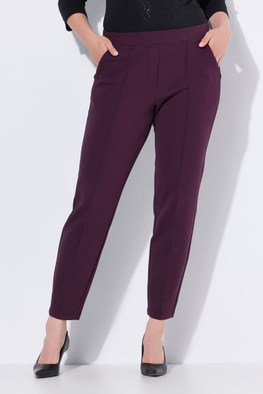Pantalon point de Rome, jambe carotte. Taille élastique, plis fantaisie