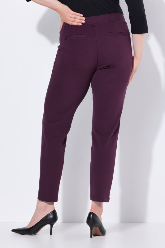 Pantalon point de Rome, jambe carotte. Taille élastique, plis fantaisie