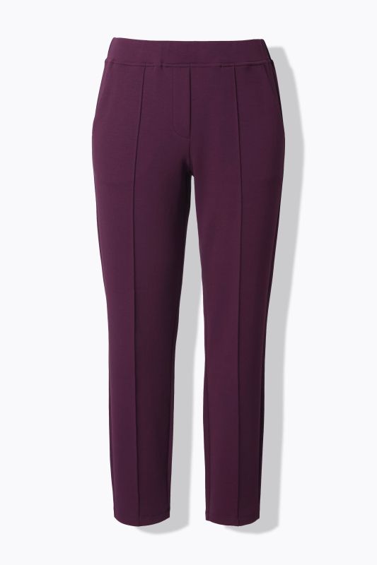 Pantalon point de Rome, jambe carotte. Taille élastique, plis fantaisie