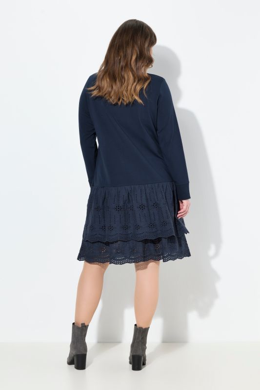 Robe en molleton à col rond et manches longues, coton bio et dentelle