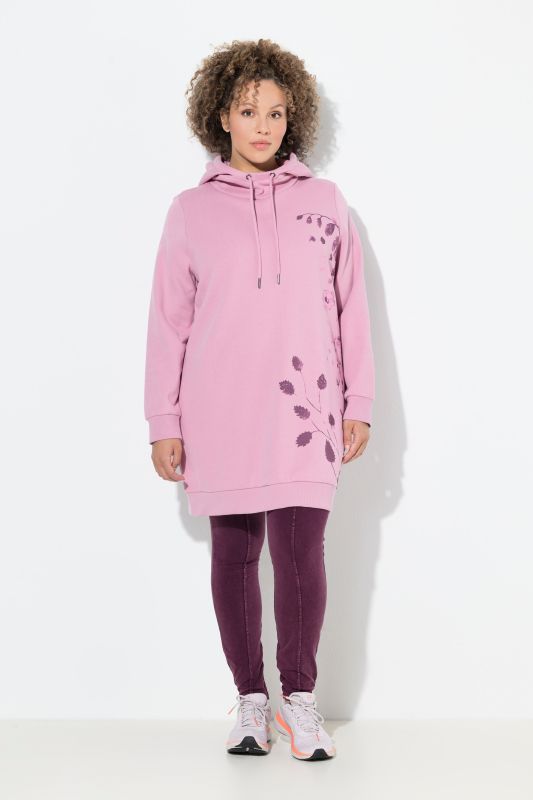 Sweat-shirt oversize à capuche et manches longues, poches et motif plantes
