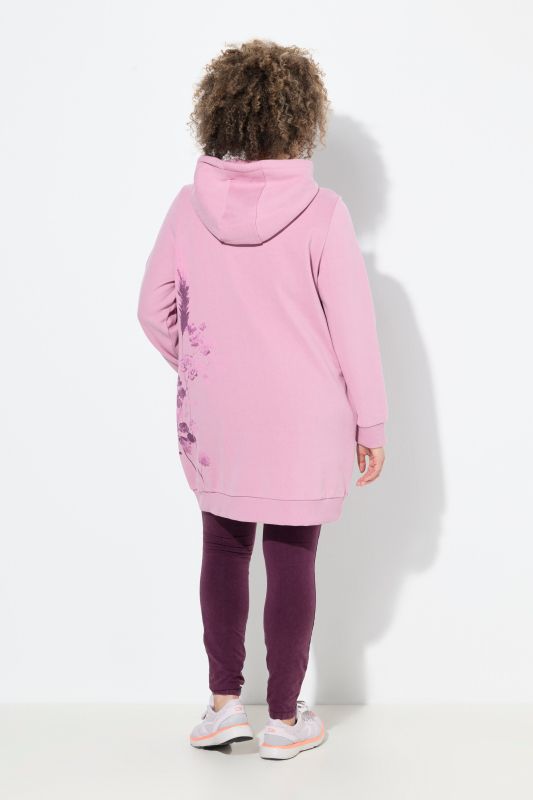 Sweat-shirt oversize à capuche et manches longues, poches et motif plantes