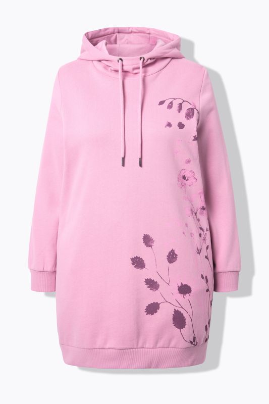 Sweat-shirt oversize à capuche et manches longues, poches et motif plantes