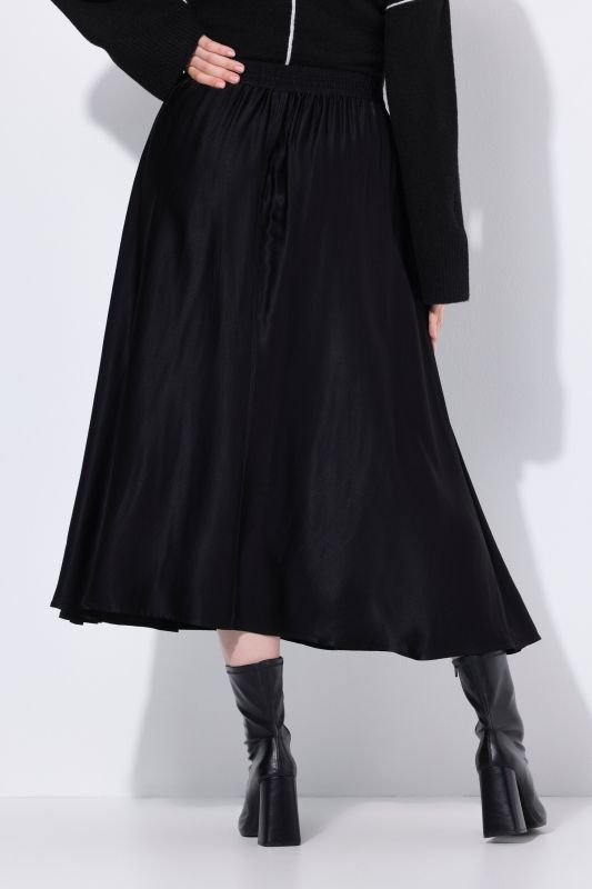Jupe midi en satin, silhouette en A, ceinture élastique et cordon de serrage