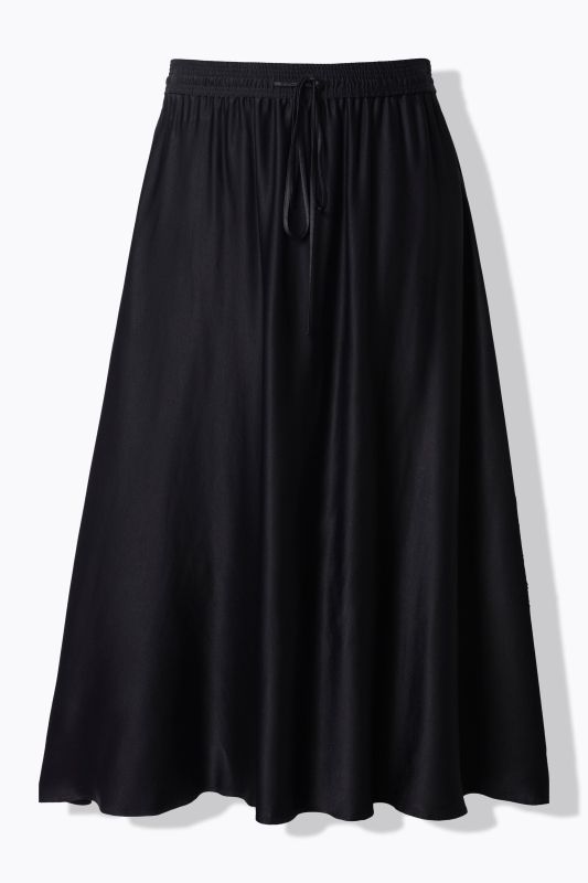 Jupe midi en satin, silhouette en A, ceinture élastique et cordon de serrage