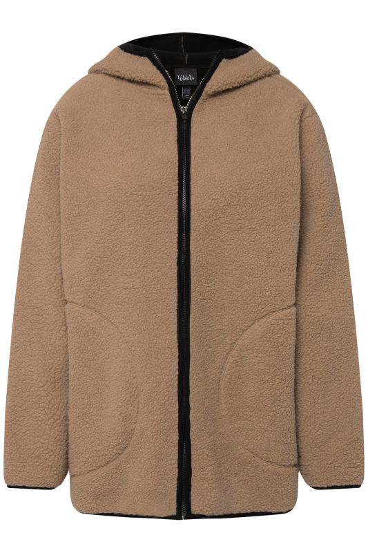 Veste à capuche en peluche, poches zippées, surpiqûres