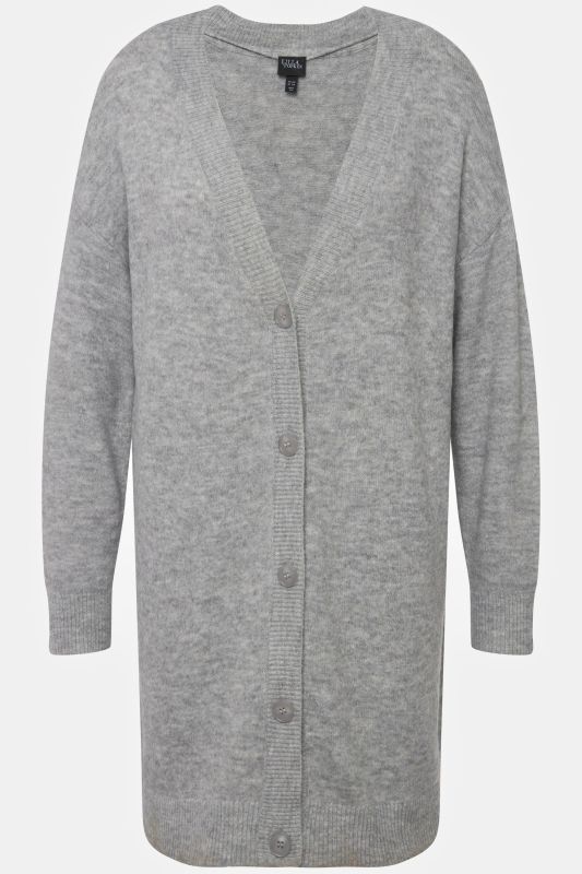 Cardigan en maille fine, profonde encolure en V et patte de boutonnage. Coupe Boxy Fit.