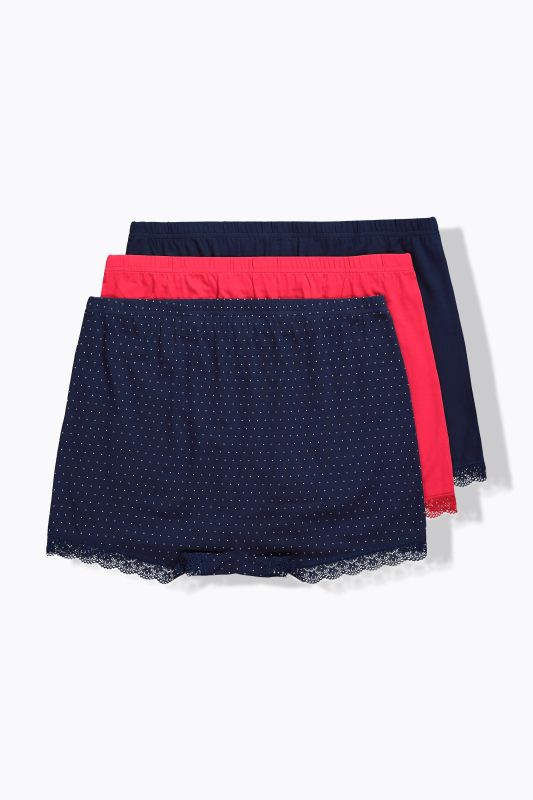 Shorties en lot de 3, motif pois et dentelle