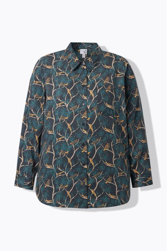 Chemisier imprimé champêtre, col chemise, manches longues