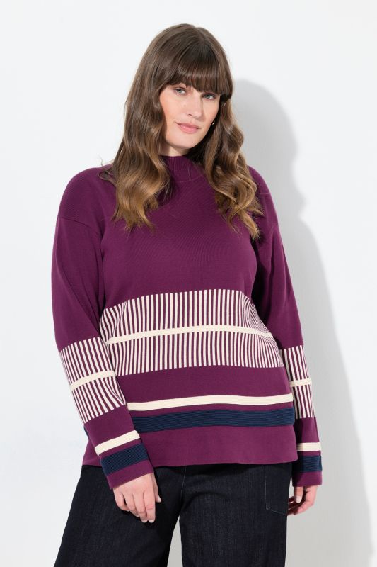 Pull à col montant et manches longues, motif à rayures, en coton bio