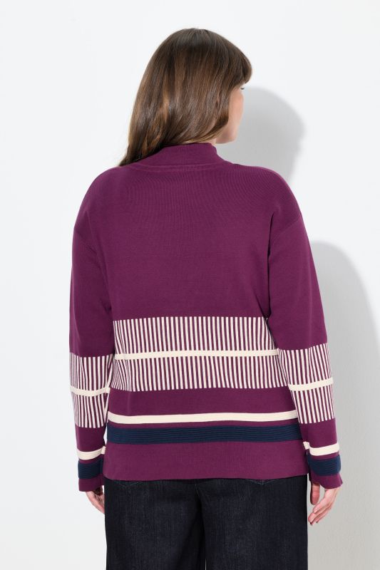 Pull à col montant et manches longues, motif à rayures, en coton bio