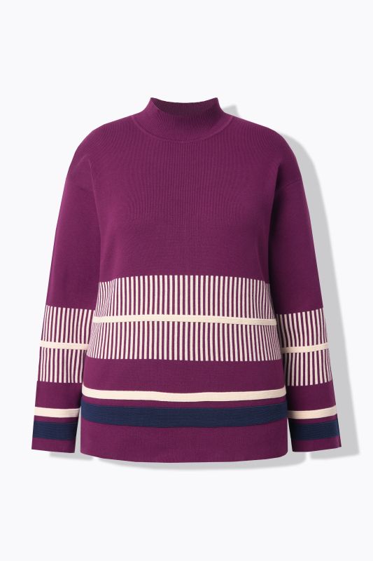 Pull à col montant et manches longues, motif à rayures, en coton bio