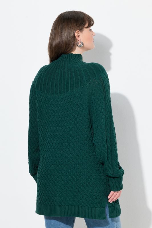 Pull en coton bio, avec col montant et manches longues, jeu de mailles