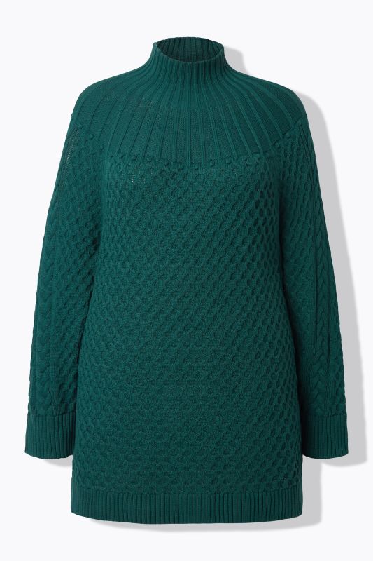 Pull en coton bio, avec col montant et manches longues, jeu de mailles