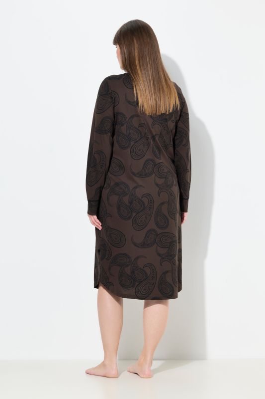 Chemise de nuit à motif cachemire, col tunisien et manches longues