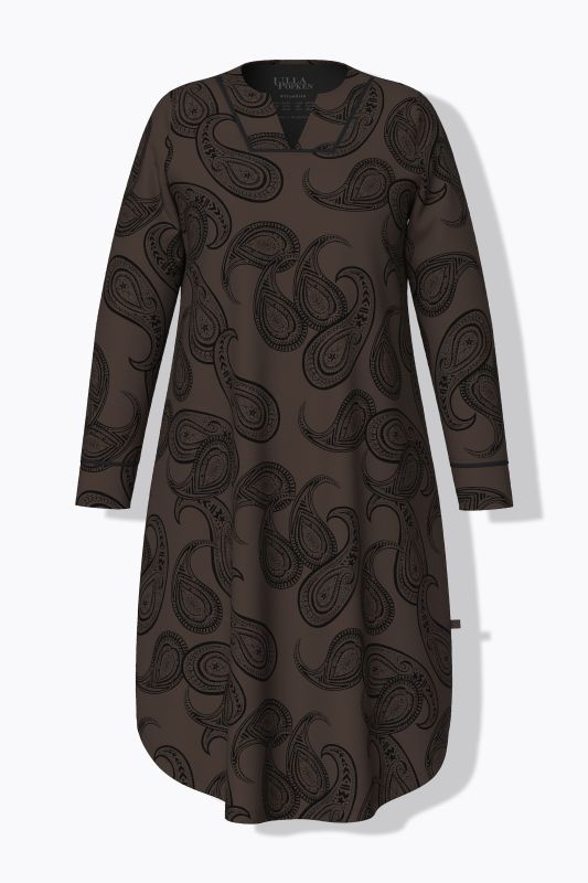 Chemise de nuit à motif cachemire, col tunisien et manches longues
