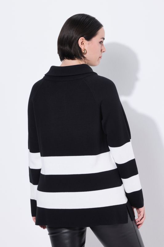 Pull à col roulé et manches longues, larges rayures et fermeture à glissière