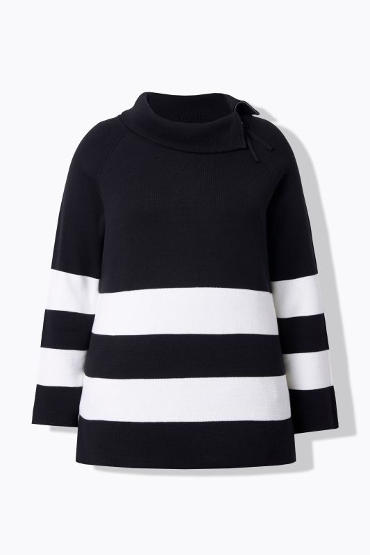 Pull à col roulé et manches longues, larges rayures et fermeture à glissière