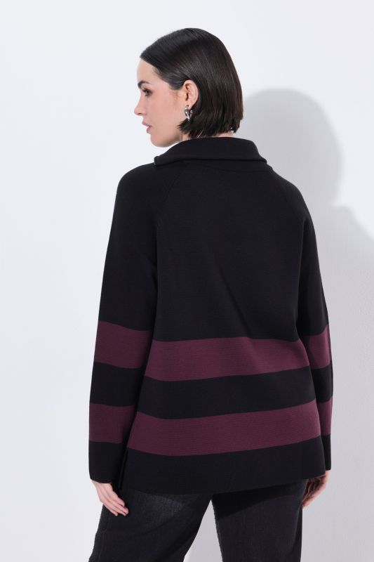 Pull à col roulé et manches longues, larges rayures et fermeture à glissière