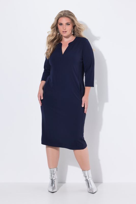 Robe à col tunisien et manches 3/4, poches