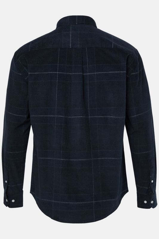 Chemise à carreaux JP 1880, en velours côtelé, manches longues et col à pointes boutonnée, coupe Modern Fit - jusqu'au 8 XL