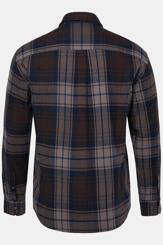Chemise JP 1880 en flanelle à carreaux, manches longues, col à pointes boutonnées (boutons invisibles), coupe Modern Fit - jusqu'au 8&nbsp
