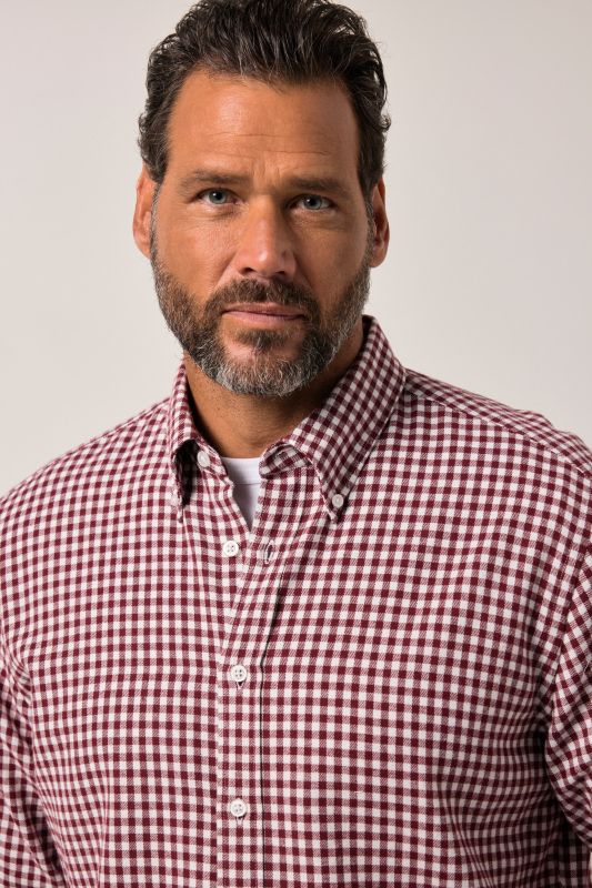 Chemise JP 1880 en flanelle à carreaux, manches longues et col à pointes boutonnées, coupe Modern Fit - jusqu'au 8 XL