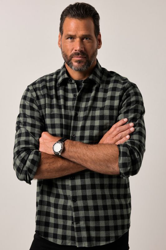 Chemise JP 1880 en flanelle à carreaux, manches longues et col Kent, coupe Modern Fit - jusqu'au 8&nbsp