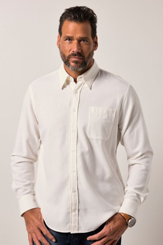 Chemise JP 1880 en flanelle à carreaux, manches longues, col à pointes boutonnées (boutons invisibles), coupe Modern Fit - jusqu'au 8&nbsp