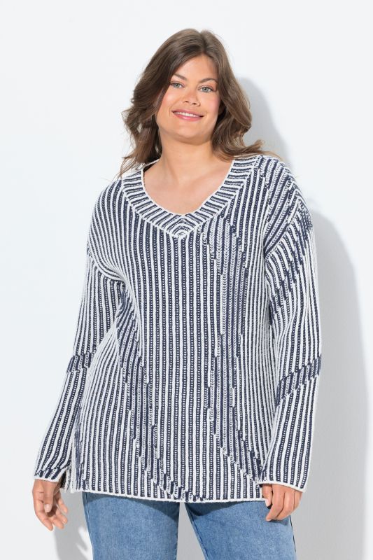 Pull en maille, col en V et manches longues