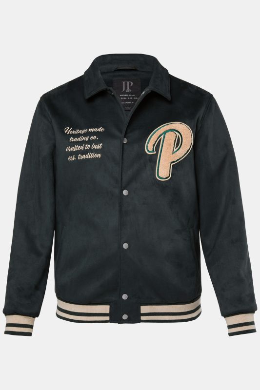 Blouson JP&nbsp;1880 en cuir suédé. Broderie poitrine, bords-côtes contrastants - jusqu'au 7&nbsp;XL