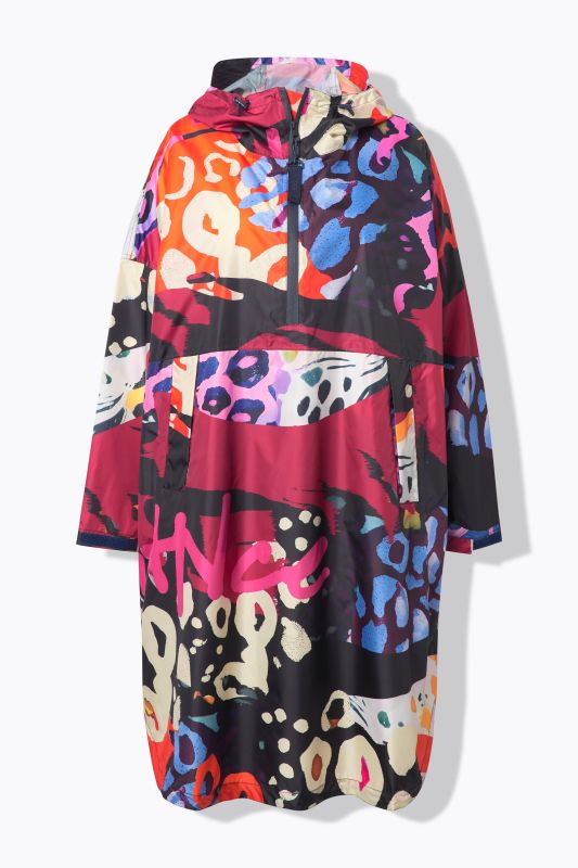 Poncho de pluie technique, modèle unisexe, capuche et imprimé coloré