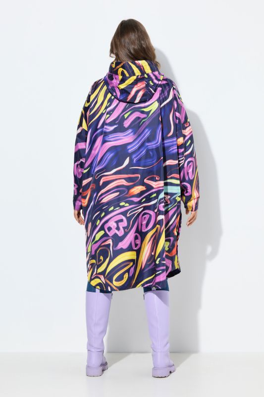 Poncho de pluie technique, modèle unisexe, capuche et imprimé coloré