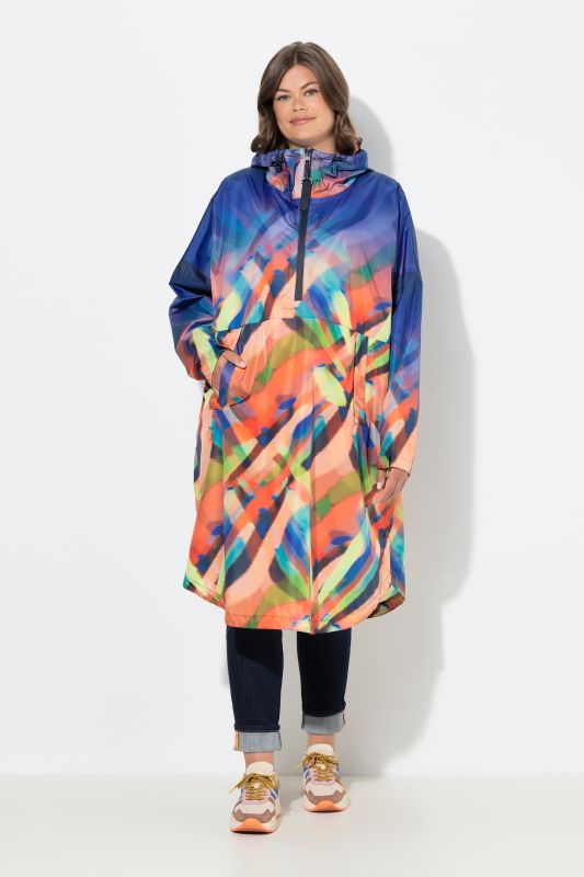 Poncho de pluie technique, modèle unisexe, capuche et imprimé coloré