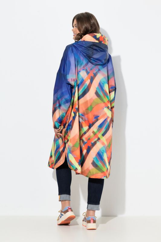 Poncho de pluie technique, modèle unisexe, capuche et imprimé coloré