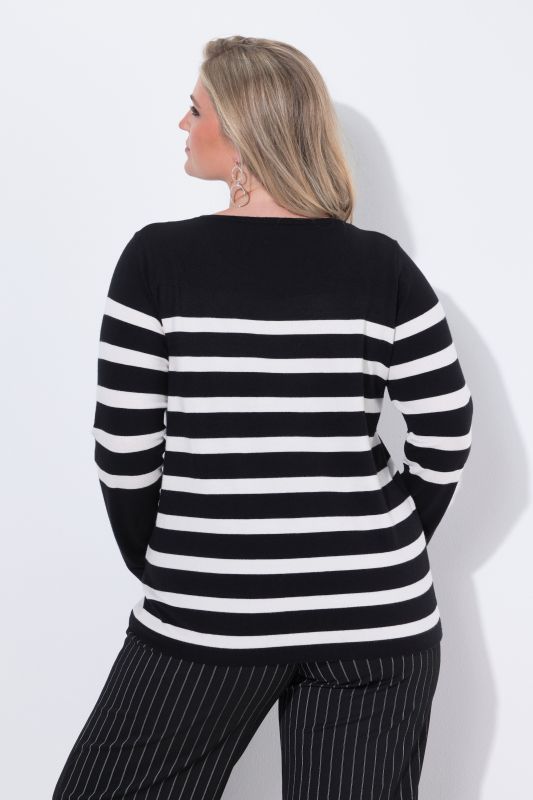 Pull à col rond et manches longues, rayures et strass