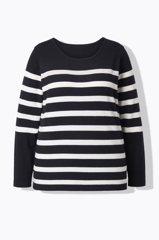 Pull à col rond et manches longues, rayures et strass