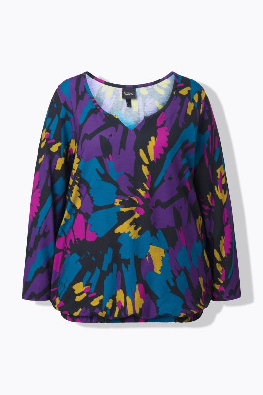 T-shirt à col rond et manches longues, motif floral, découpe et base élastique