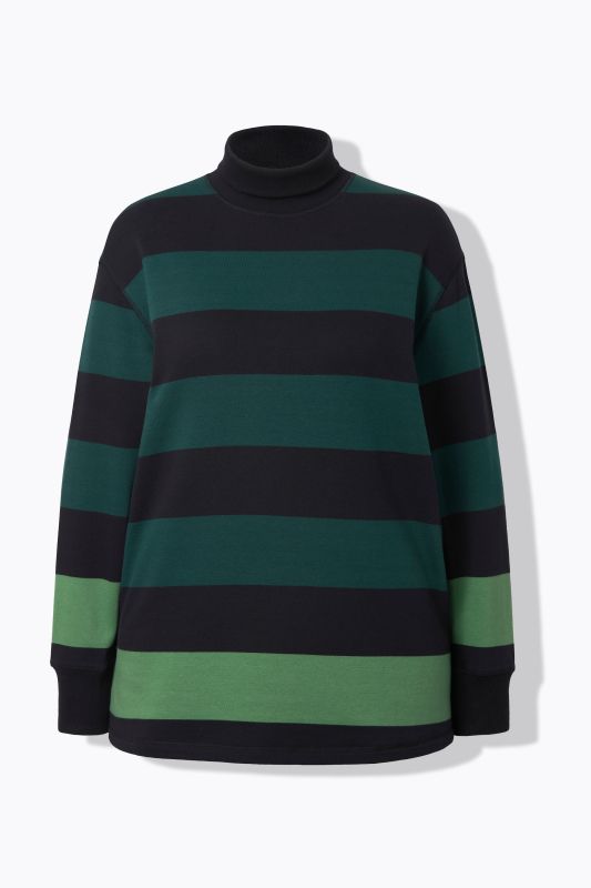 Sweat-shirt à col montant et manches longues, coton bio, rayures