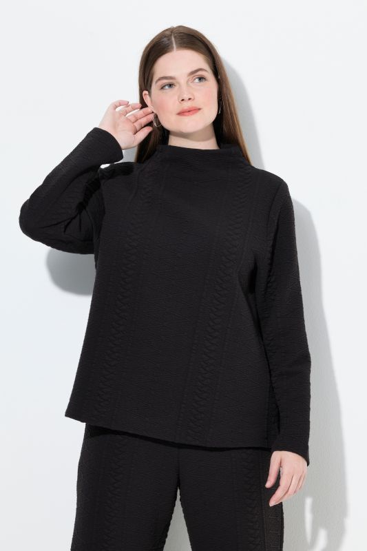 Sweat-shirt jacquard à col montant et manches longues, coton bio