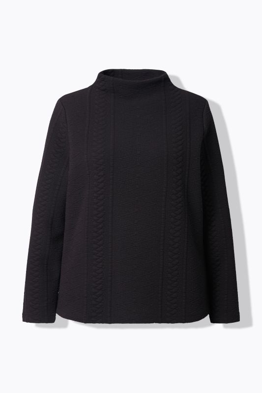 Sweat-shirt jacquard à col montant et manches longues, coton bio
