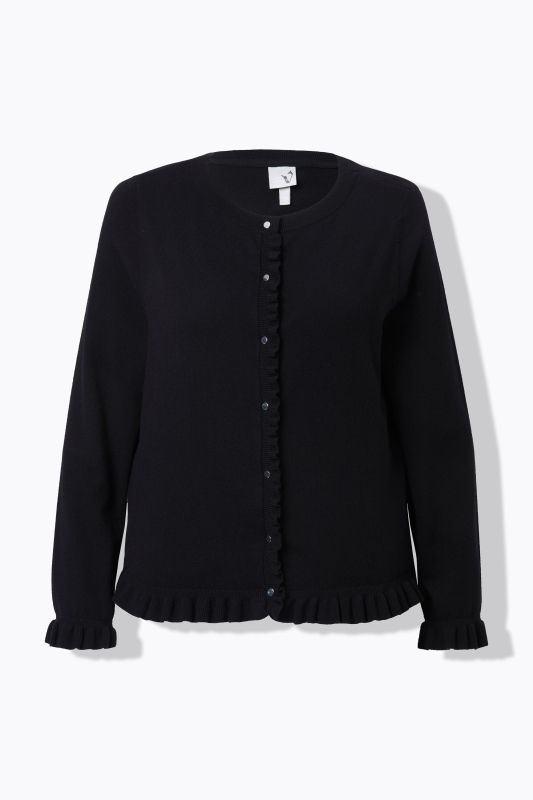 Cardigan à col rond et manches longues, patte de boutonnage et ruché
