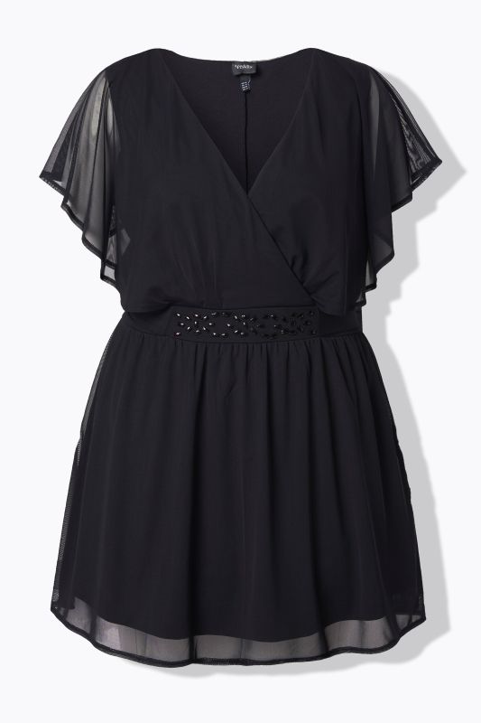 Tunique avec voile en mousseline, manches courtes chauve-souris