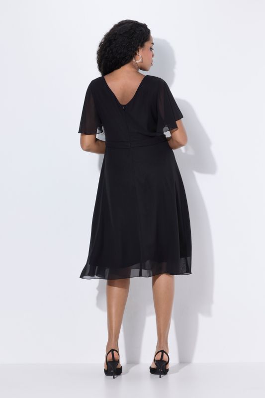Robe de soirée en mousseline, longueur midi et drapé